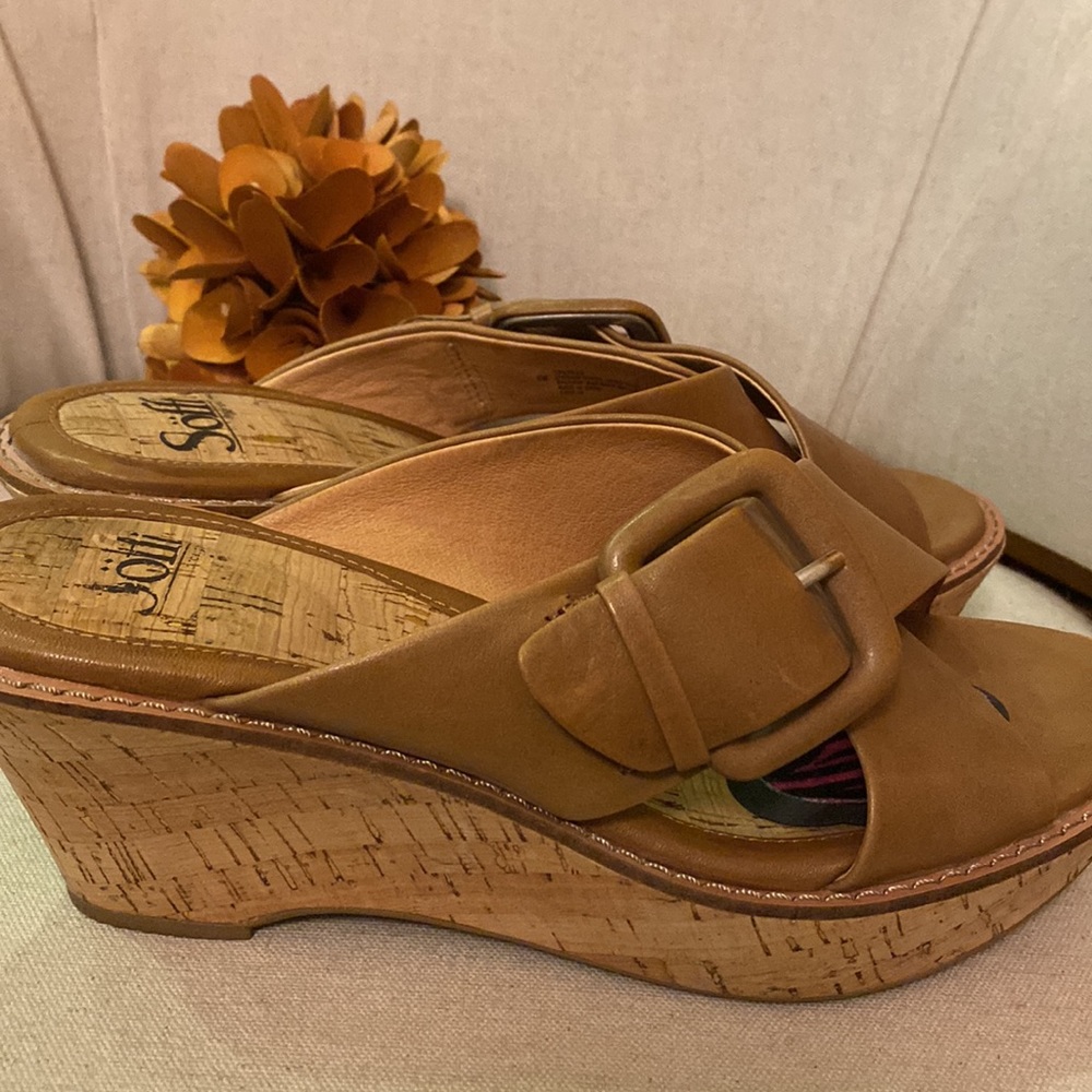 SOFFT Leather Sandals Cork Wedge Slide 9W - Picture 6 of 9